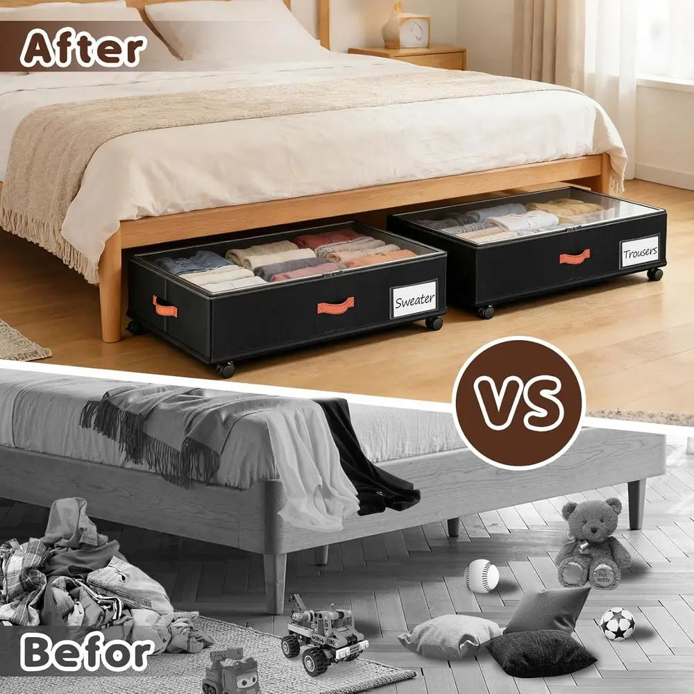 Under Bed Storage With Wheels 2 Pack Clear Lids Clothes
