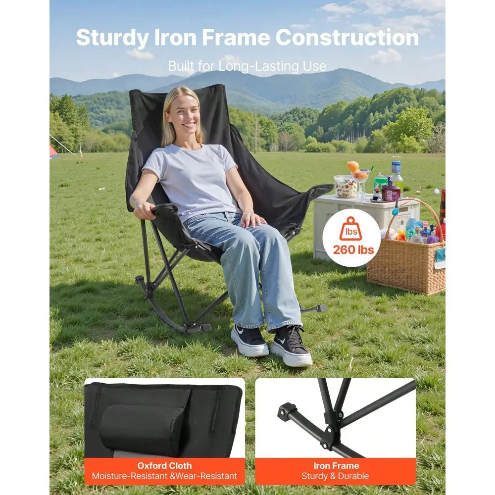 XMSJ Camping Chair Portable Folding Rocker With Cupholder Pocket