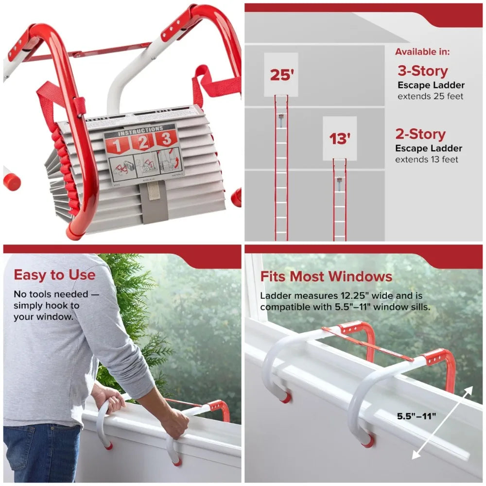 Fire Escape Ladder Extendable With Non-Slip Steps For Home Safety
