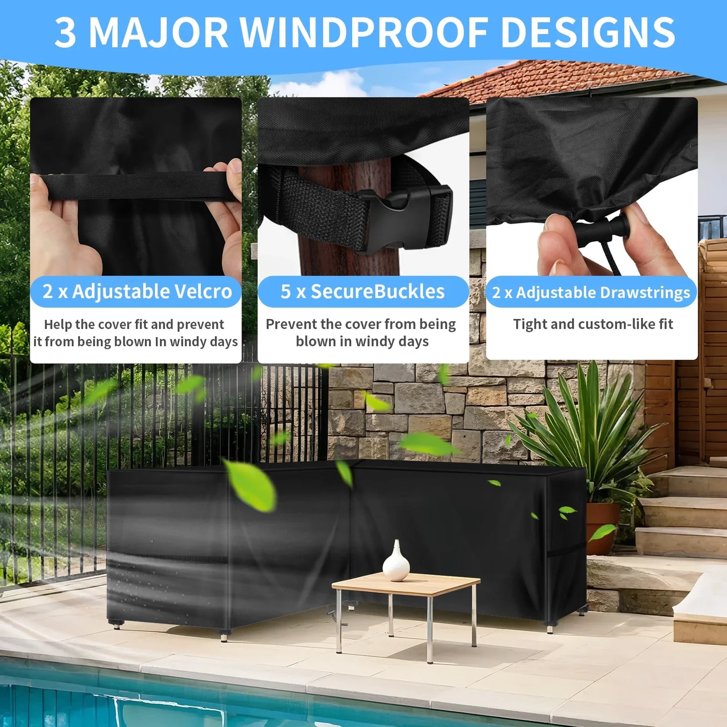 L Shape Outdoor Furniture Cover Waterproof Dustproof Mold Resistant