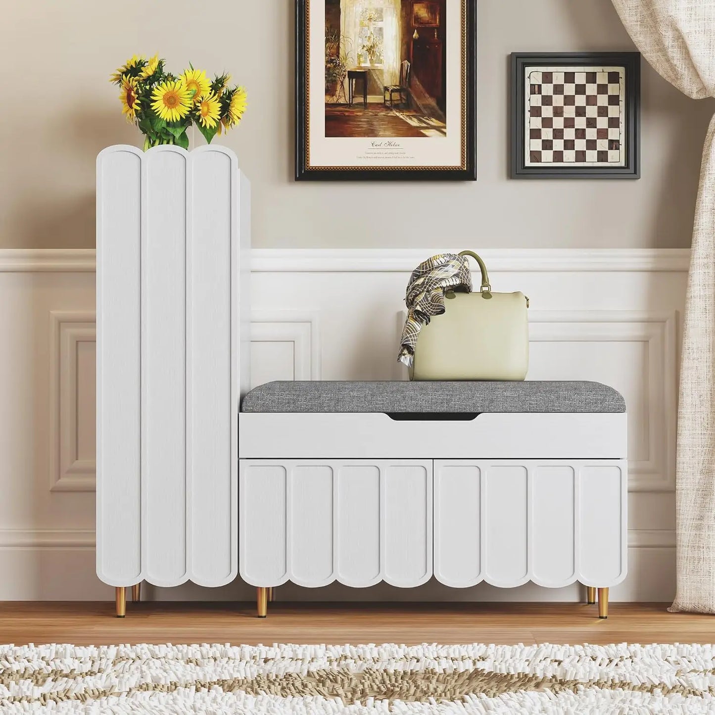 Shoe Organizer Cabinet Entryway Bench With Adjustable Shelves Cushioned Seat