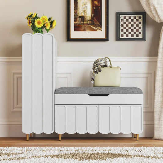 Shoe Organizer Cabinet Entryway Bench With Adjustable Shelves Cushioned Seat