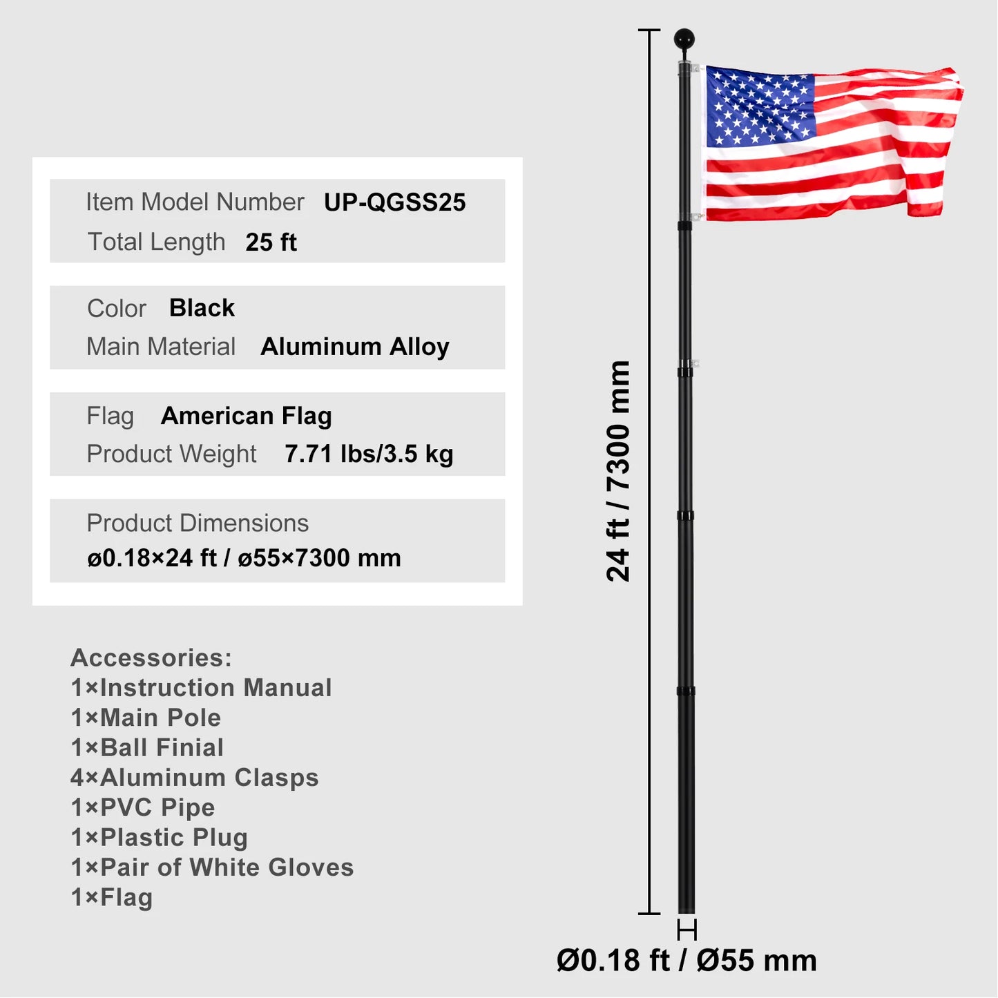 VEVOR Aluminum Flag Pole Kit for Yard With American Flag