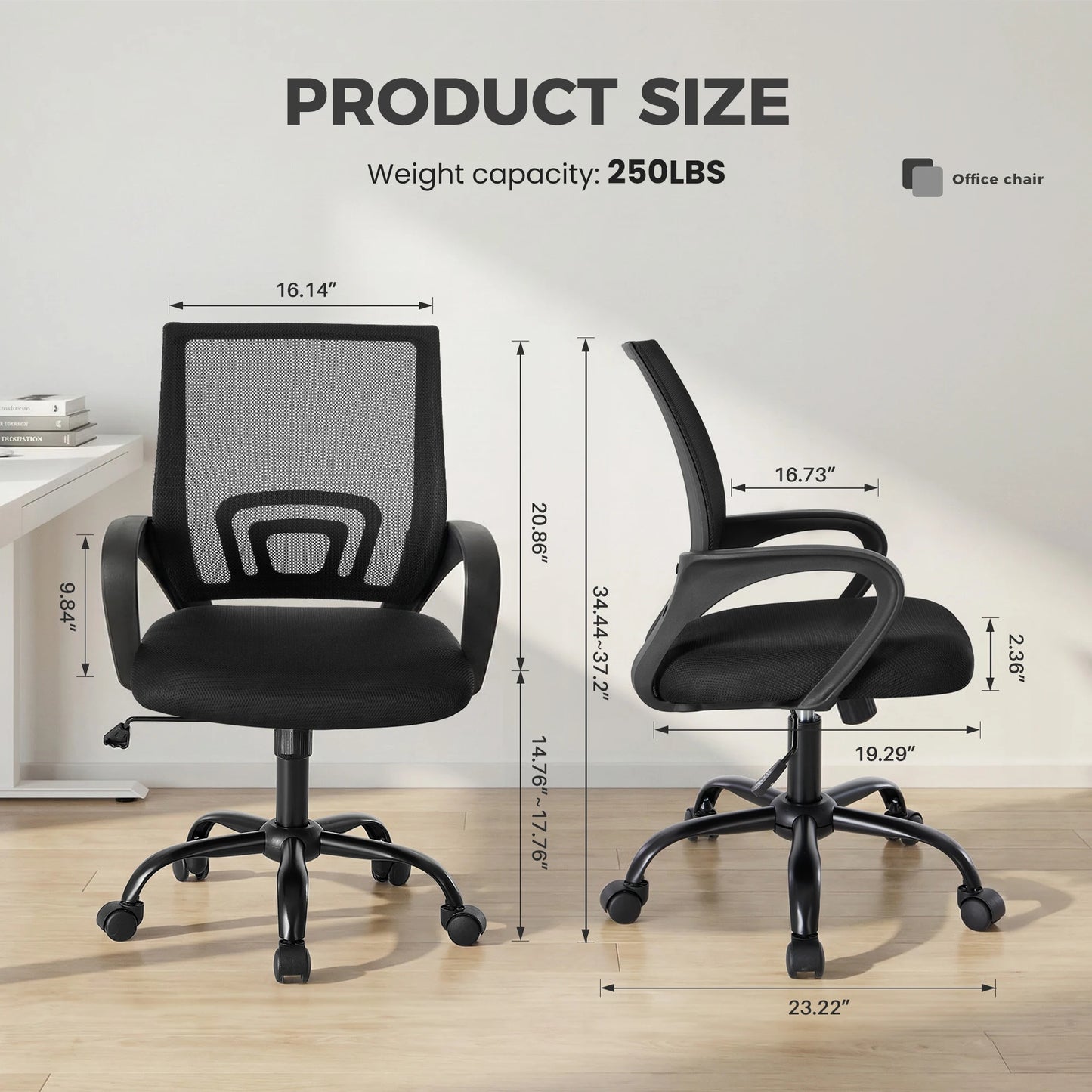 JHK Ergonomic Fixed Armrest Office Chair With Lumbar Support Rocking