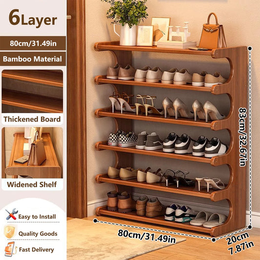 Five Layer Wood Grain Shoe Rack Space Saving Storage Organizer