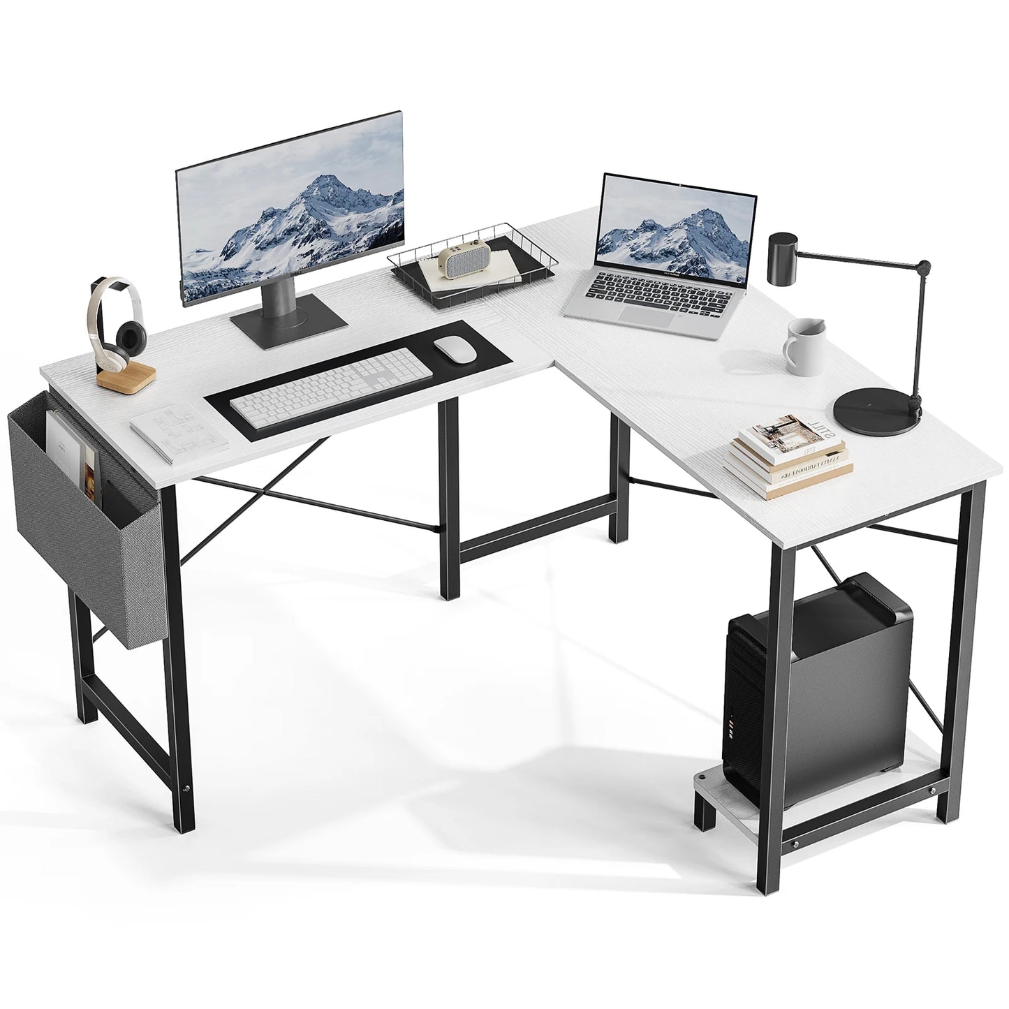 JHK L Shaped Computer Desk With CPU Storage Shelf Unit