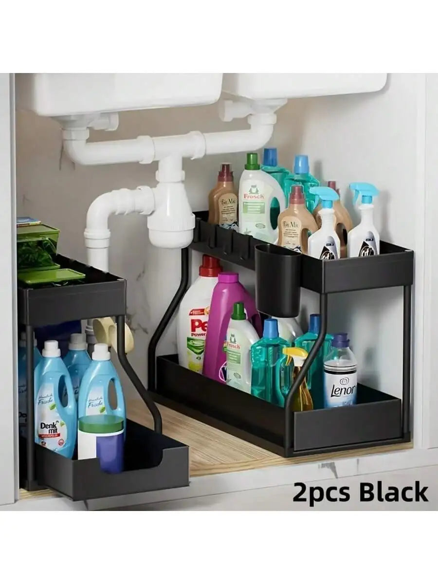 Under Sink Organizer Storage Shelves With Sliding Drawer