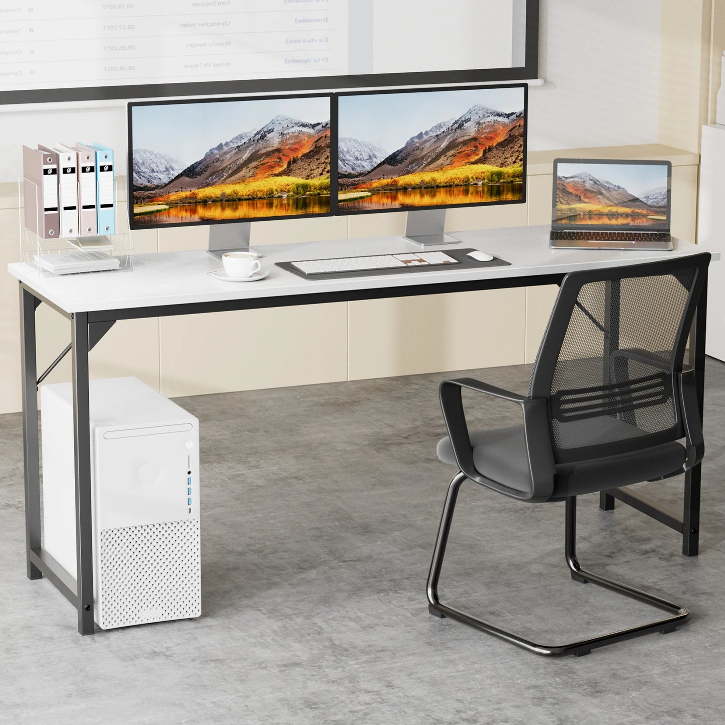 JHK Computer Desk Modern Wood Table With Metal Frame