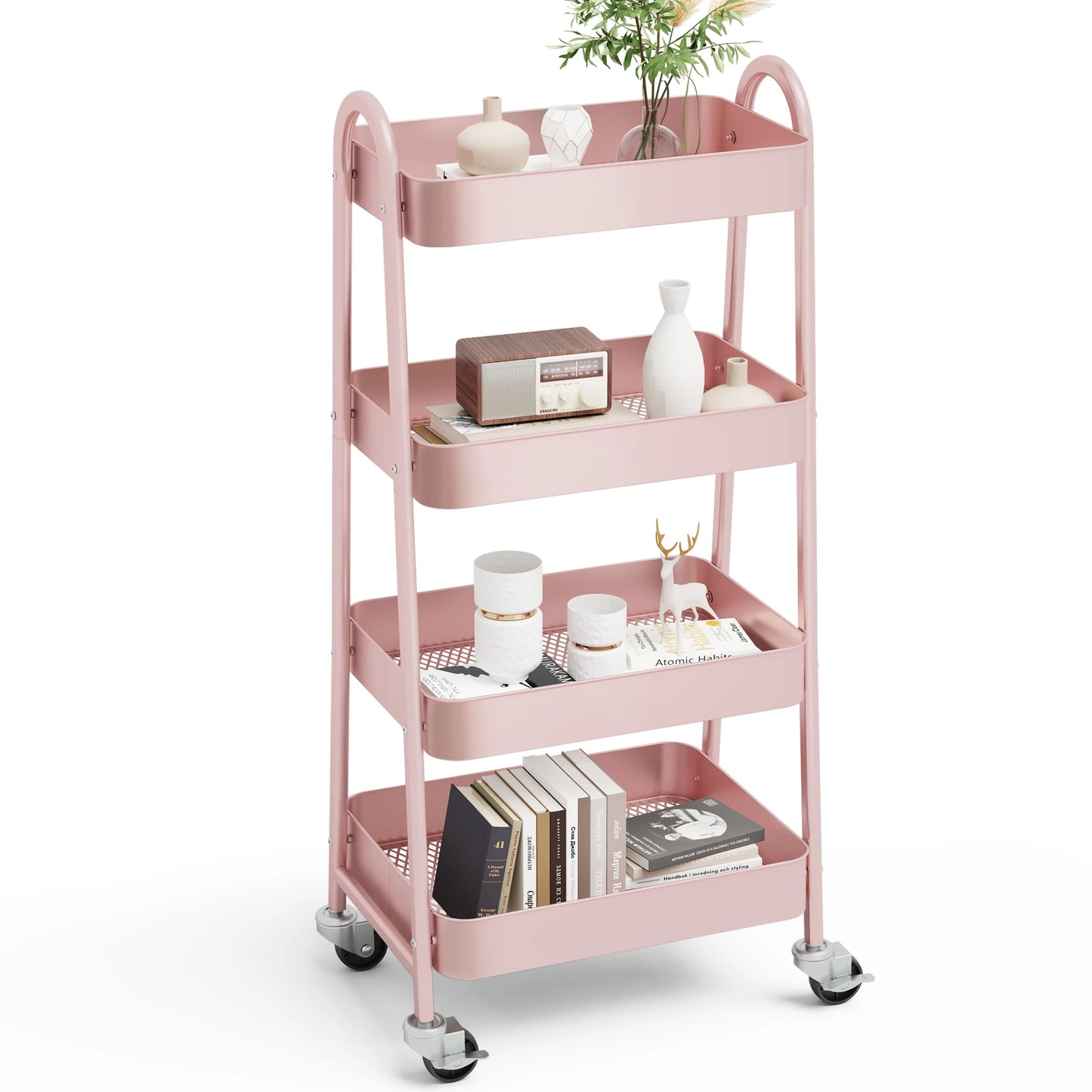 JHK 4 Tier Metal Storage Kitchen Cart With Lockable Wheels