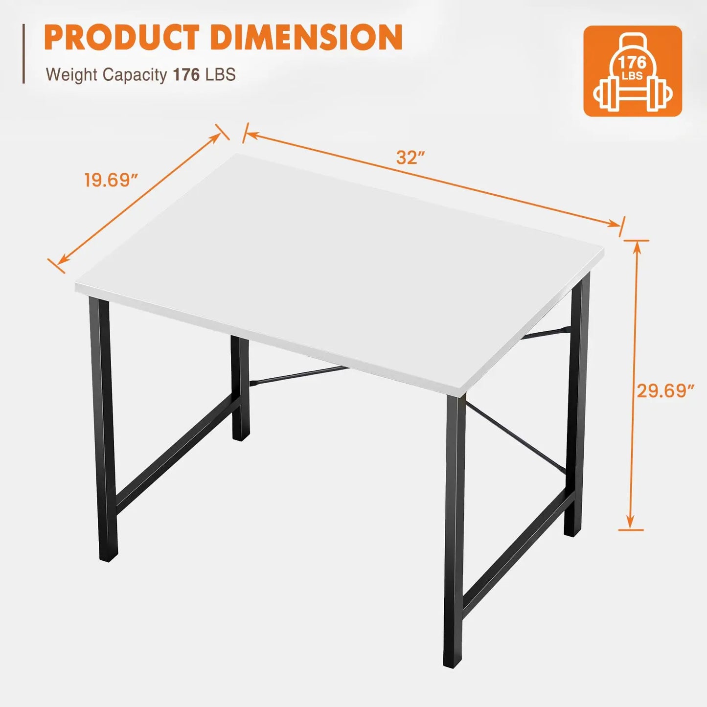 JHK Computer Desk Modern Wood Table With Metal Frame