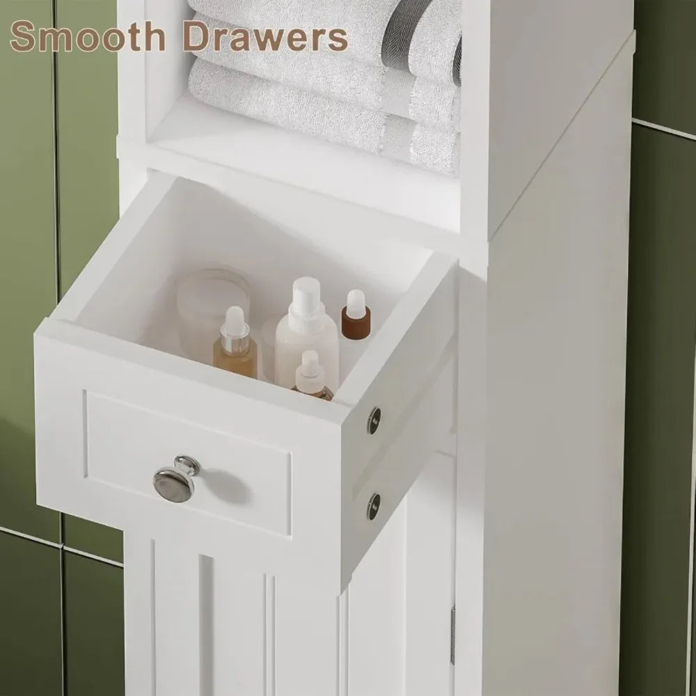 Xiuwo Narrow Freestanding Bathroom Storage Cabinet With Adjustable Shelves