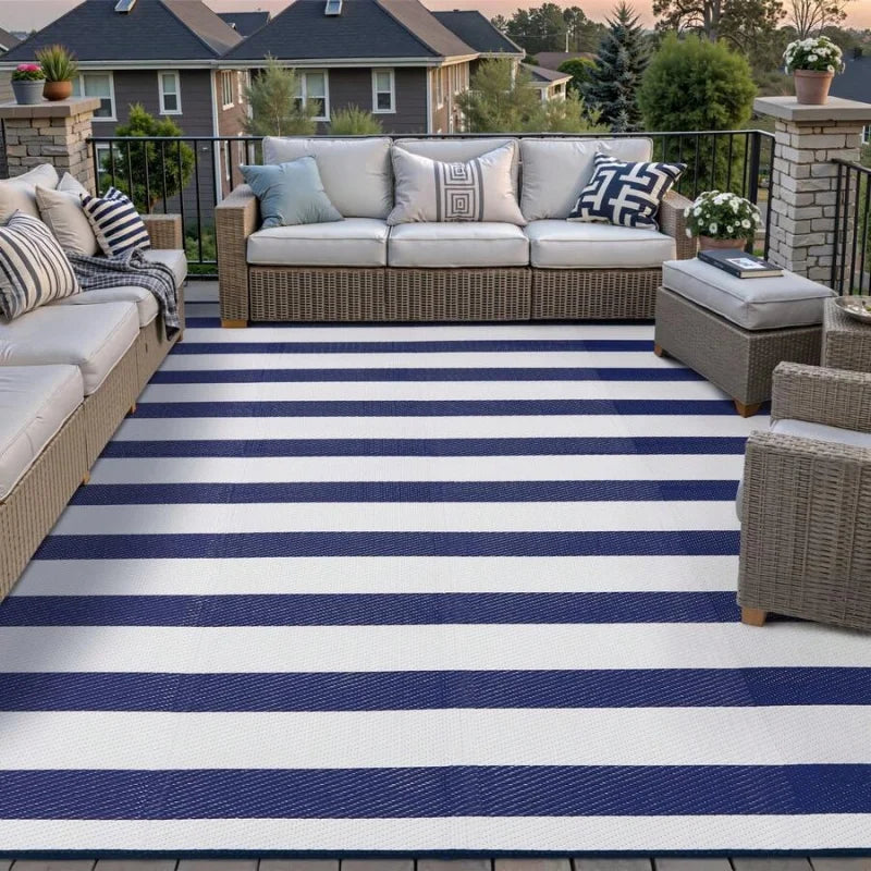 Outdoor Waterproof Patio Rug Reversible Striped Design
