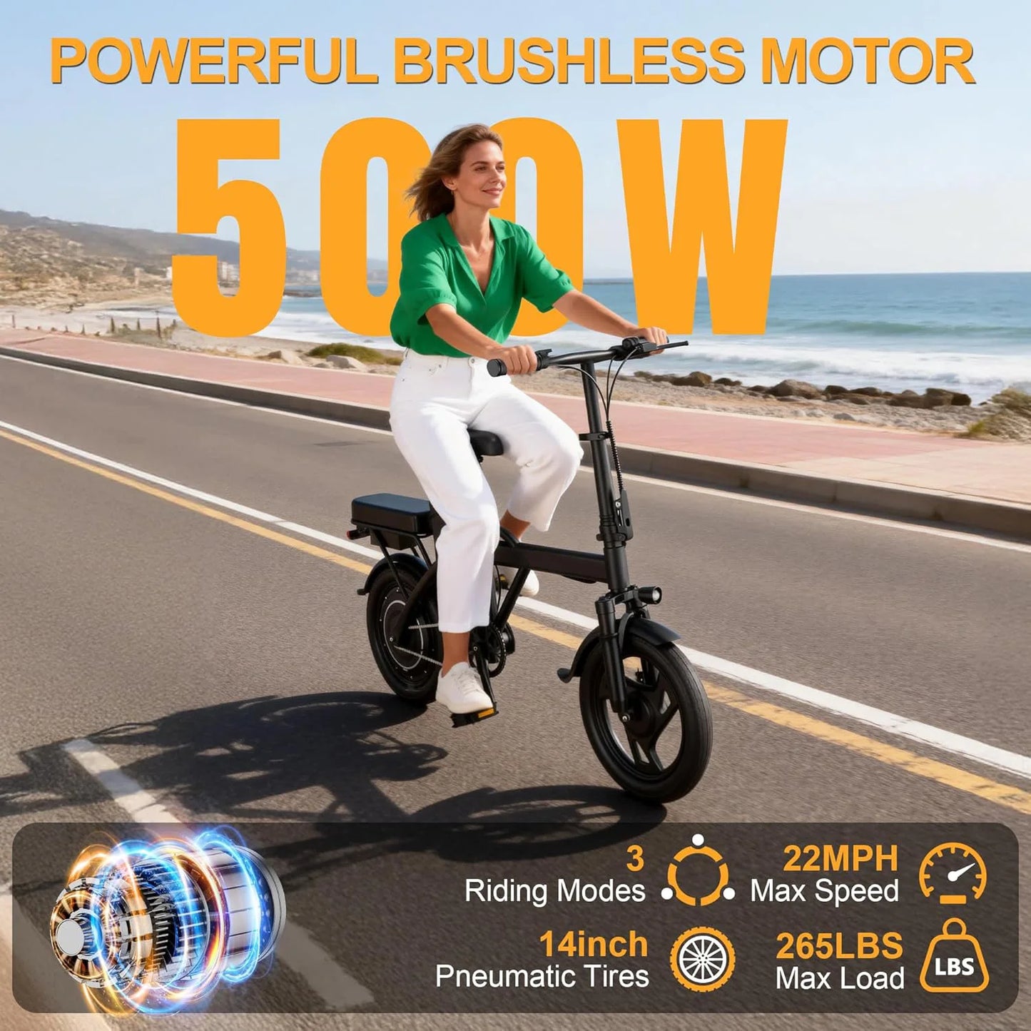 Ladped Foldable Electric Bike 500W Dual Seat 48V Long Range