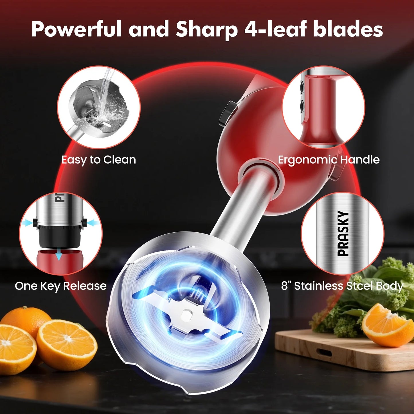 Prasky 5-In-1 Handheld Immersion Blender With Whisk And Meat Chopper