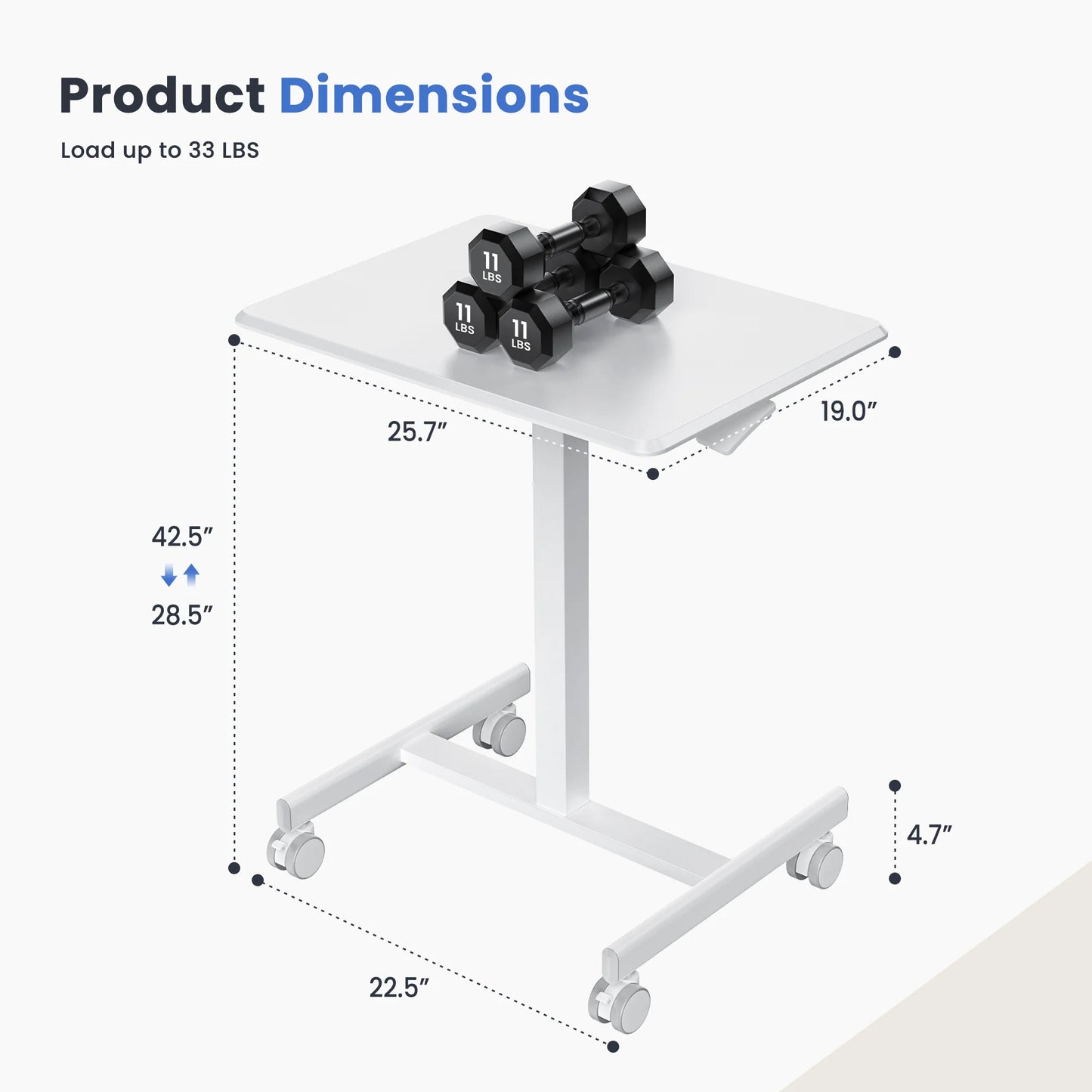 JHK Mobile Small Standing Desk Portable Laptop Height Adjustable Table
