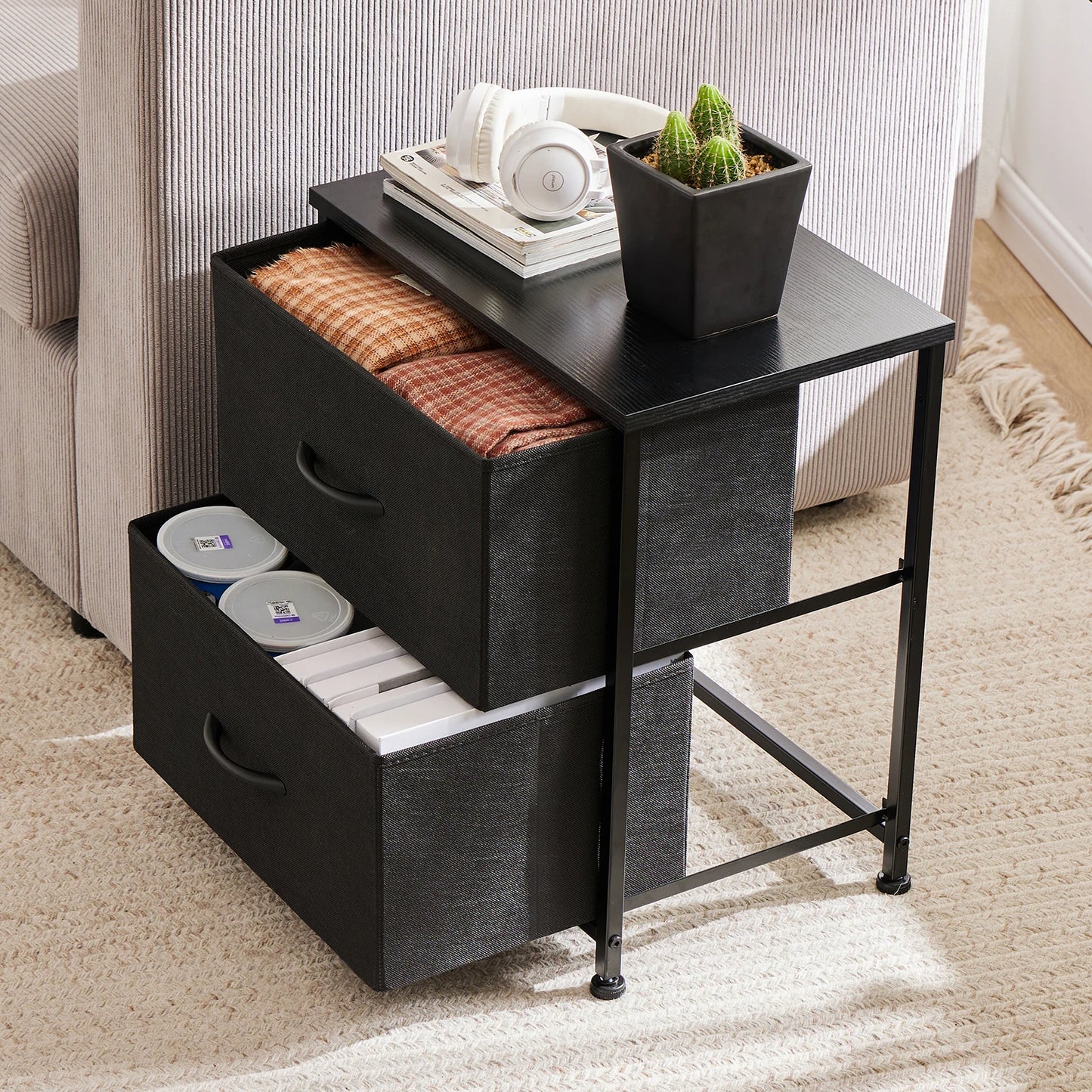 JHK Nightstand With Storage Drawers And Cabinet For Bedroom