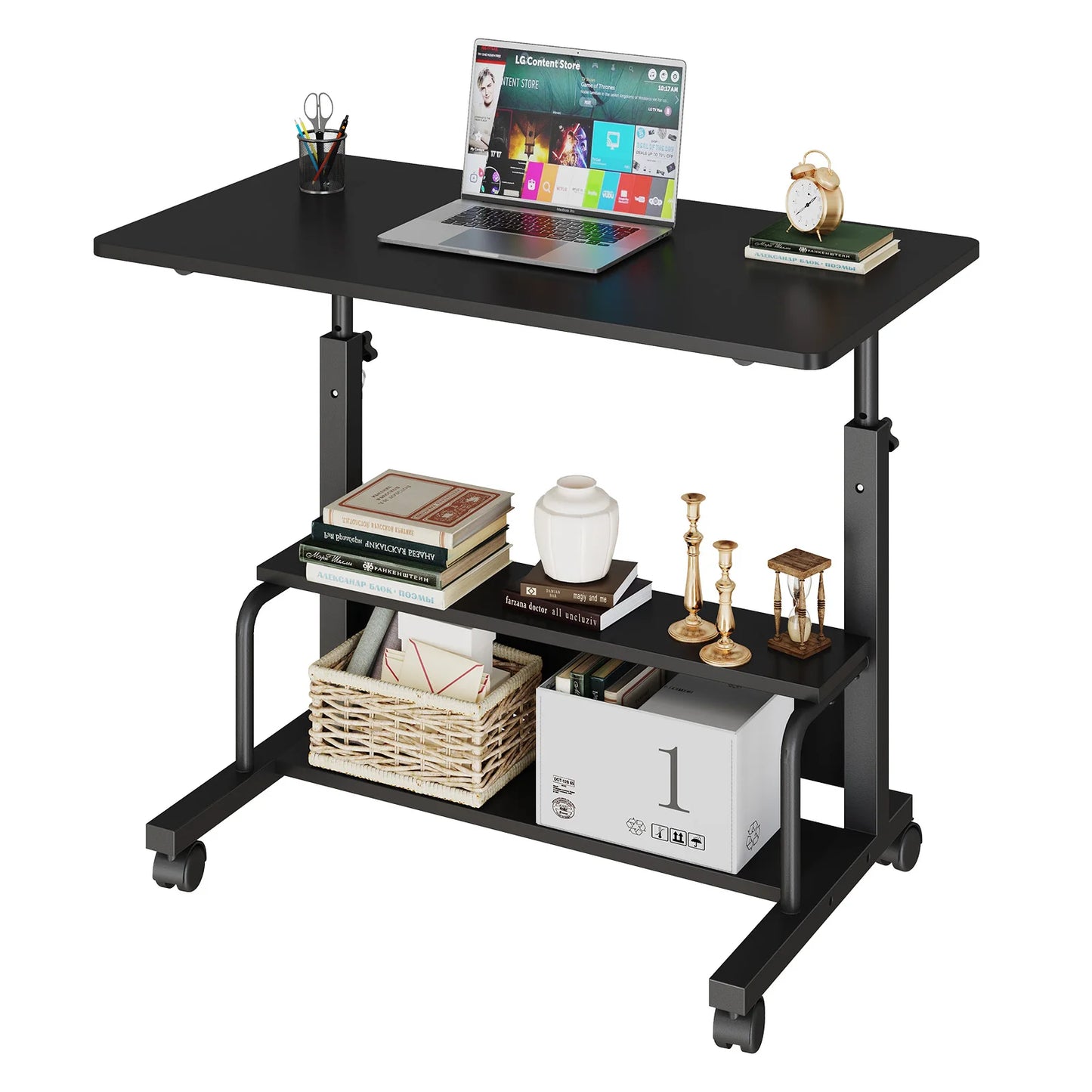 JHK Adjustable Height Mobile Standing Desk With Locking Wheels
