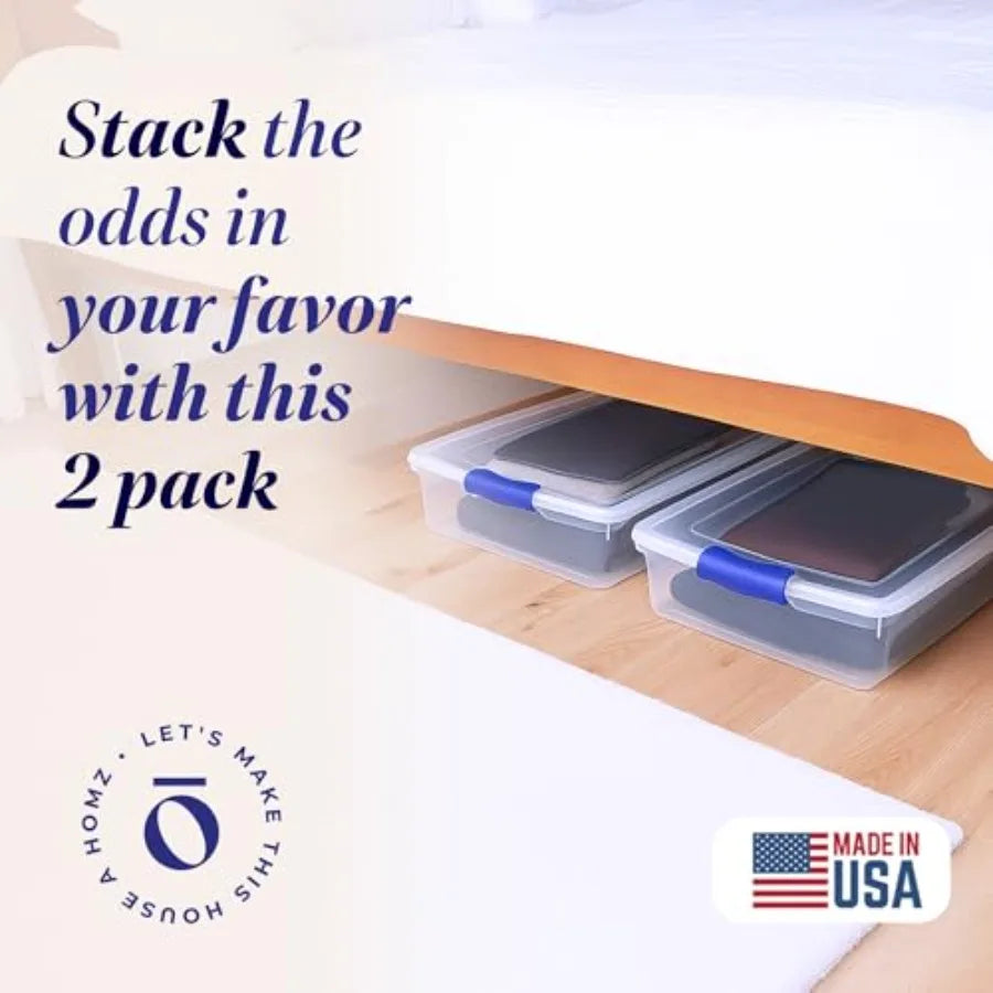 2 Pack Under Bed Storage Containers With Lids Stackable