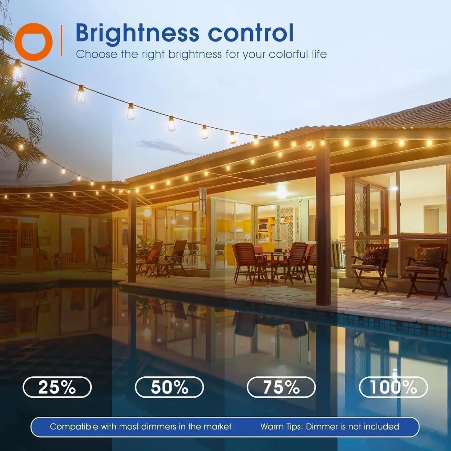 MIMIRGB 12V LED Outdoor String Lights Waterproof Dimmable Bulbs