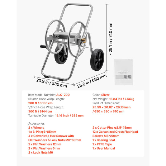SucceBuy Water Hose Reel Cart With Mesh Storage Basket For Garden