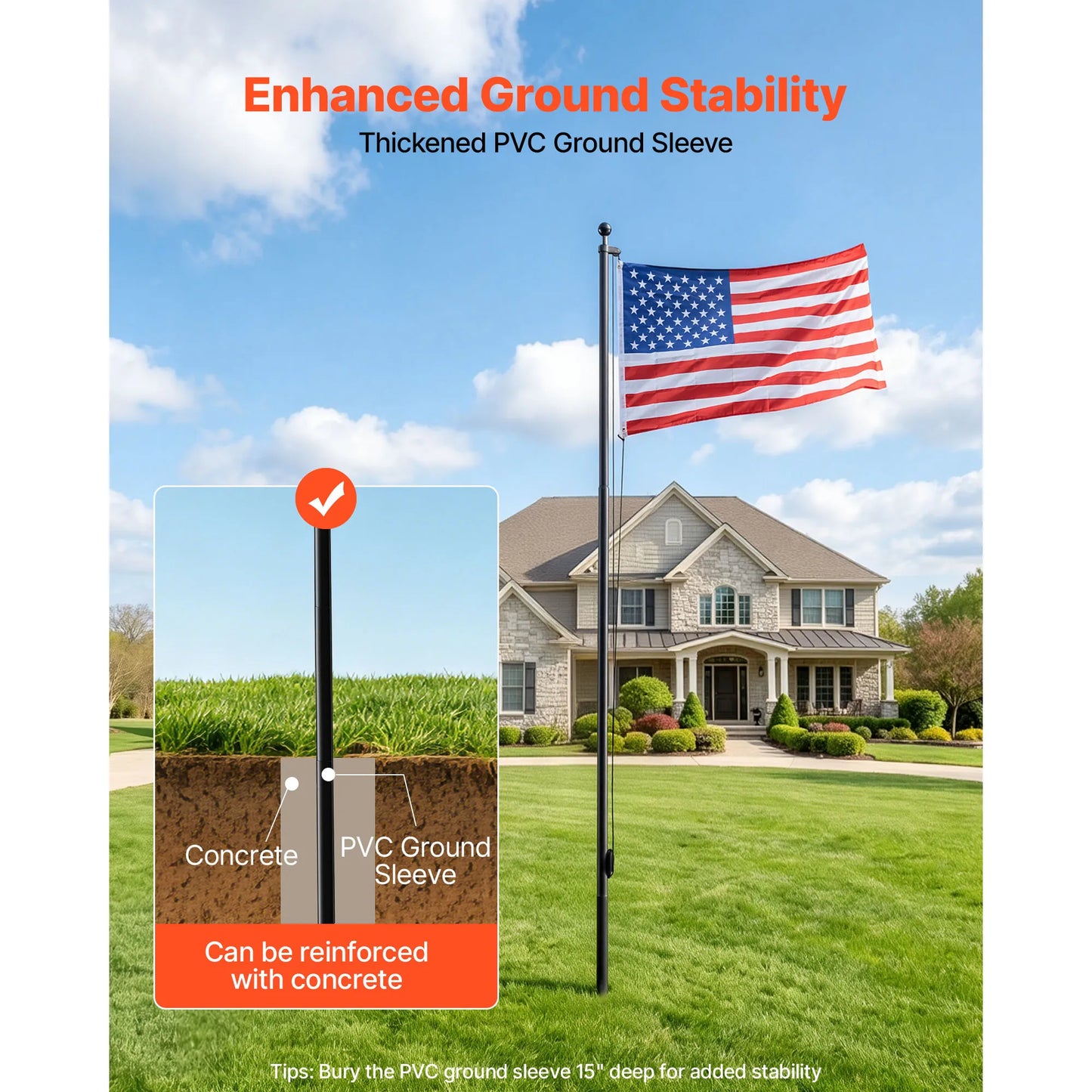 VEVOR Aluminum Flag Pole Kit for Yard With American Flag