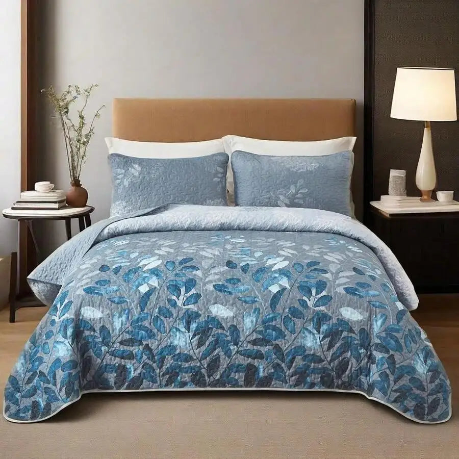 Yellow Paisley Quilt Set 3 Pieces Coverlet Bedding