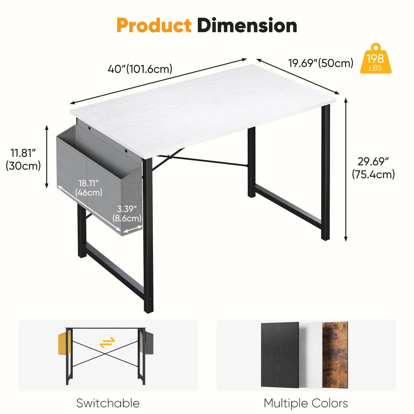 JHK Adjustable Computer Desk With Storage Bag Metal Frame Wood Top Assembly