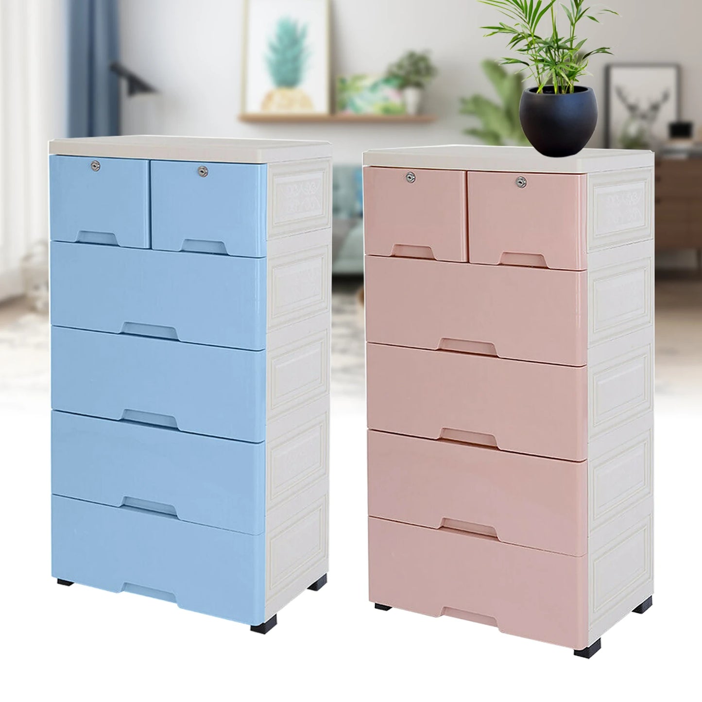 Classic 6 Drawer Plastic Dresser Storage Tower For Home Office