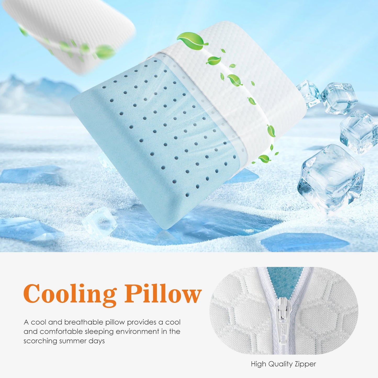 JHK Two-Piece Memory Foam Bed Pillows With Washable Covers
