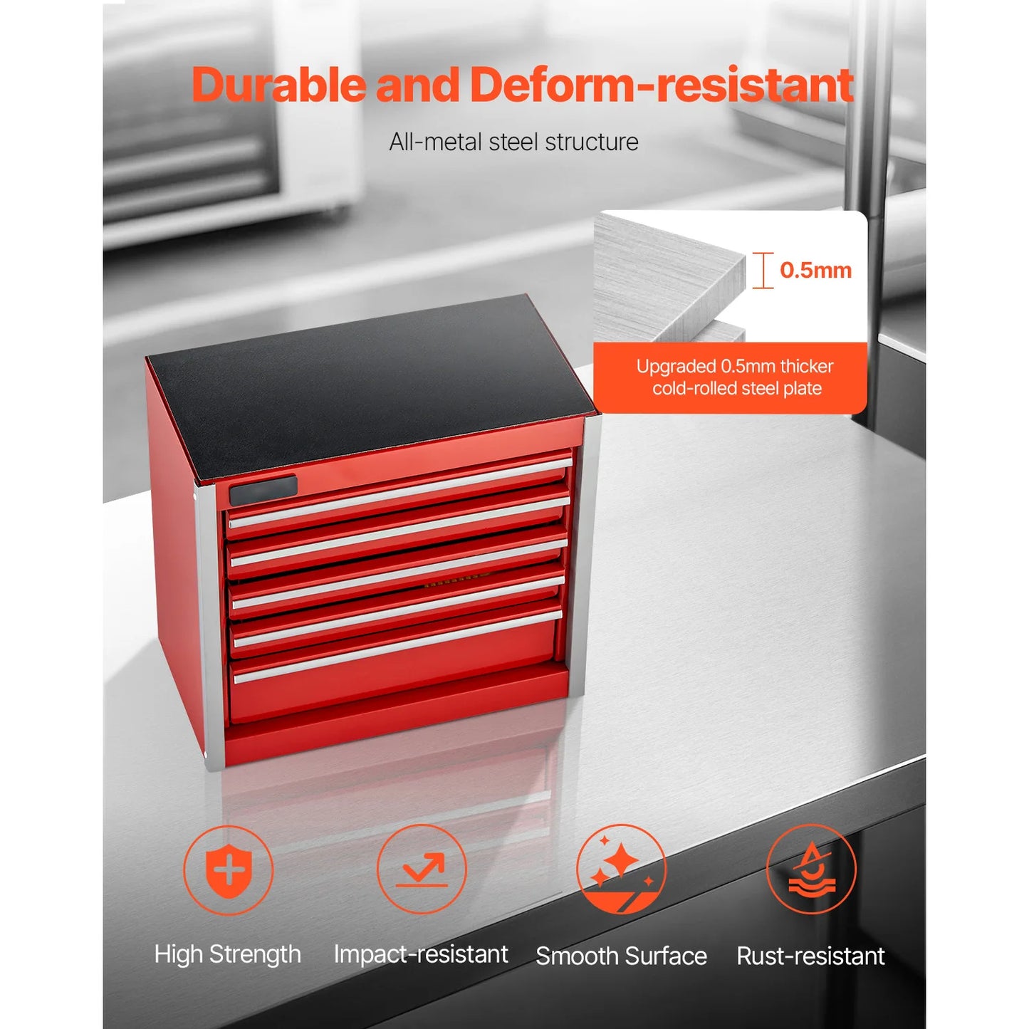 SucceBuy 5-Drawer Metal Tool Box With PP Feet For Garage