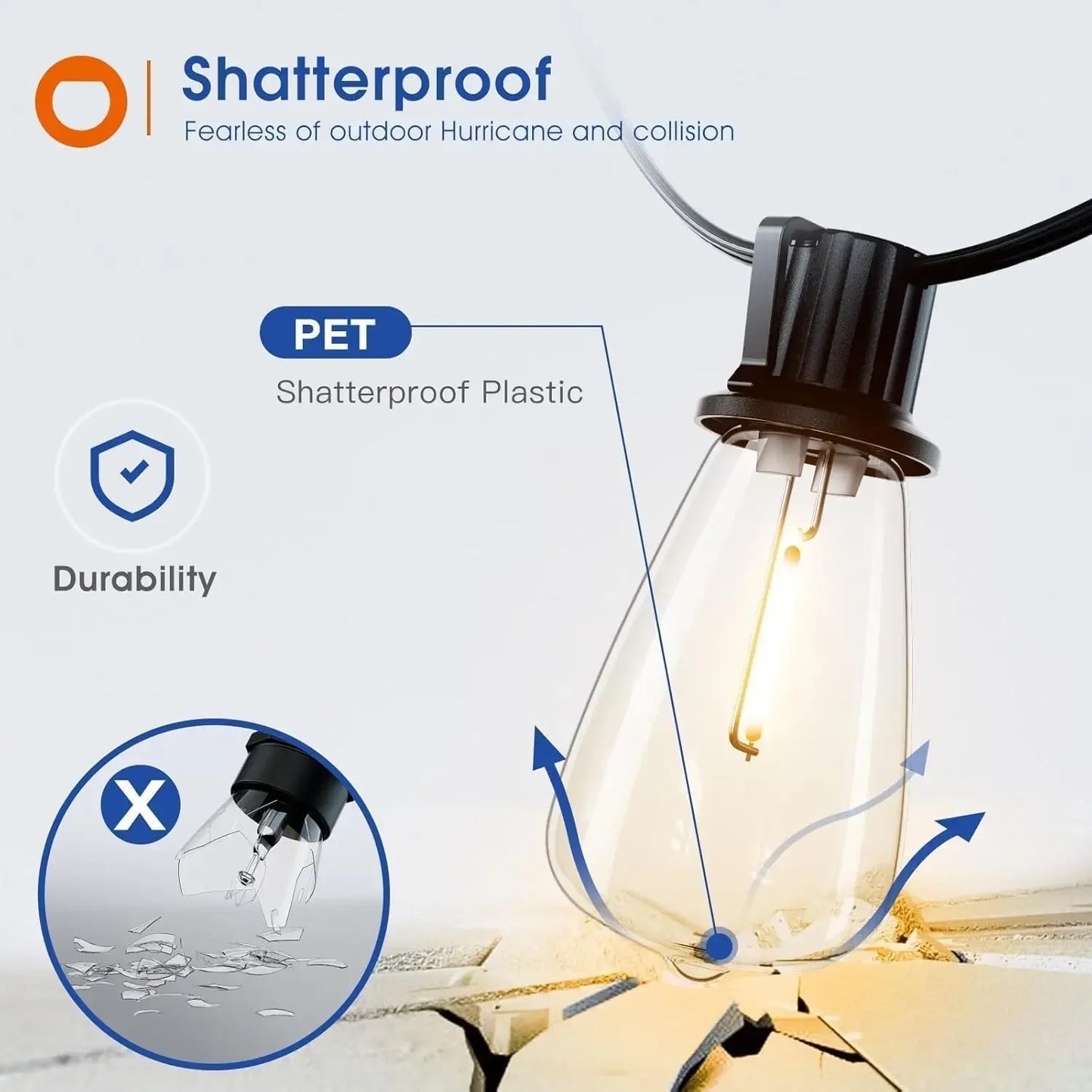 MIMIRGB 12V LED Outdoor String Lights Waterproof Dimmable Bulbs