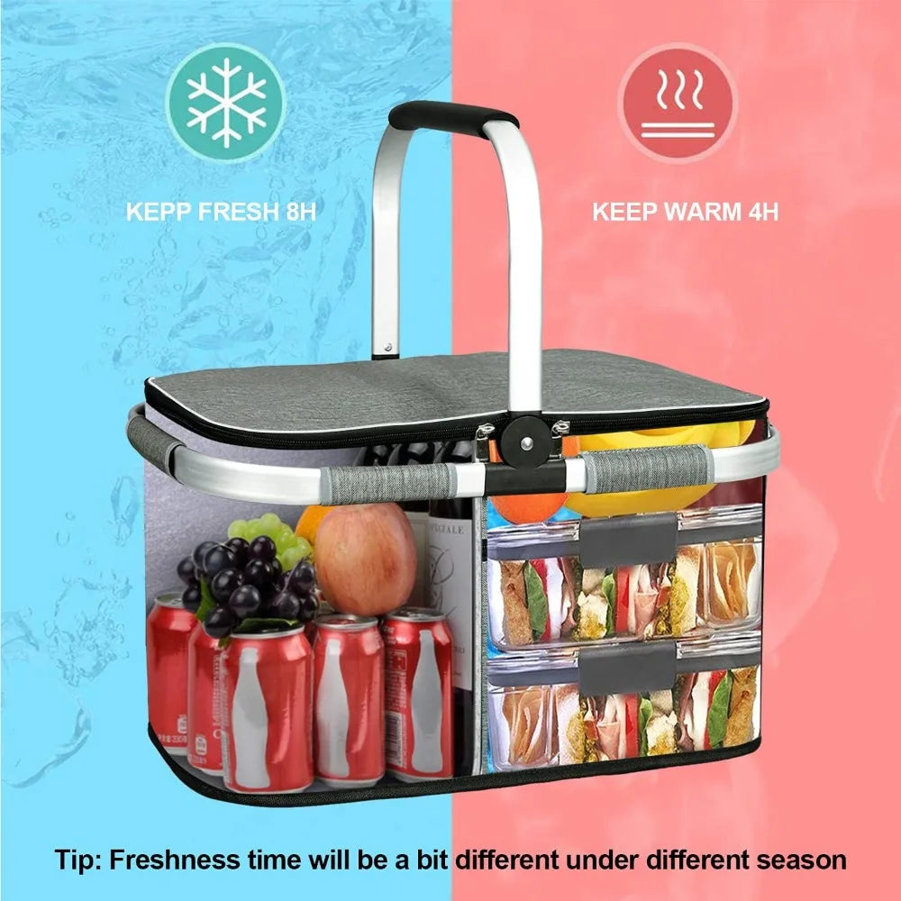NBVCX Insulated Picnic Basket With Dual Pockets And Leakproof Foldable