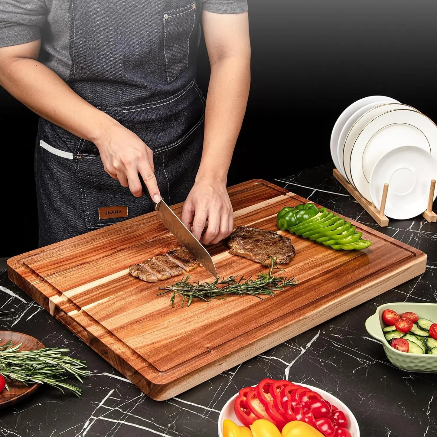 Twister CK Large Reversible Wood Cutting Board With Juice Groove