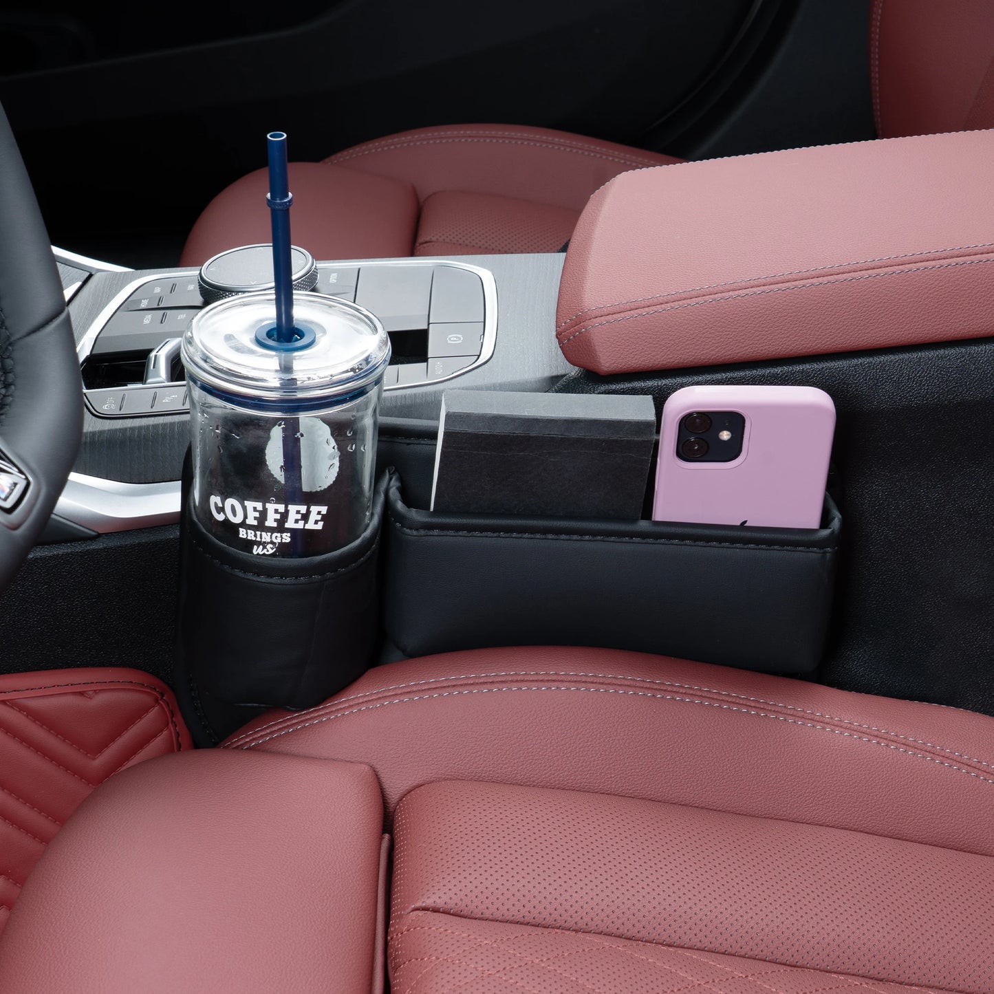 PU Leather Car Seat Gap Filler Cup Holder Organizer