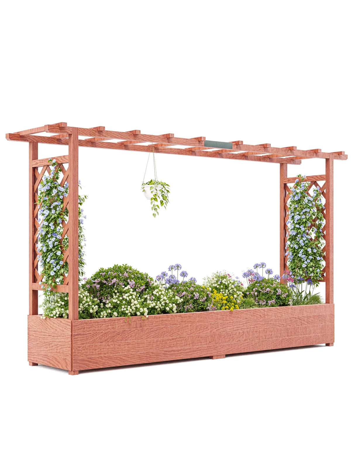 HiMISS Wooden Raised Garden Bed With Trellis Canopy Drainage