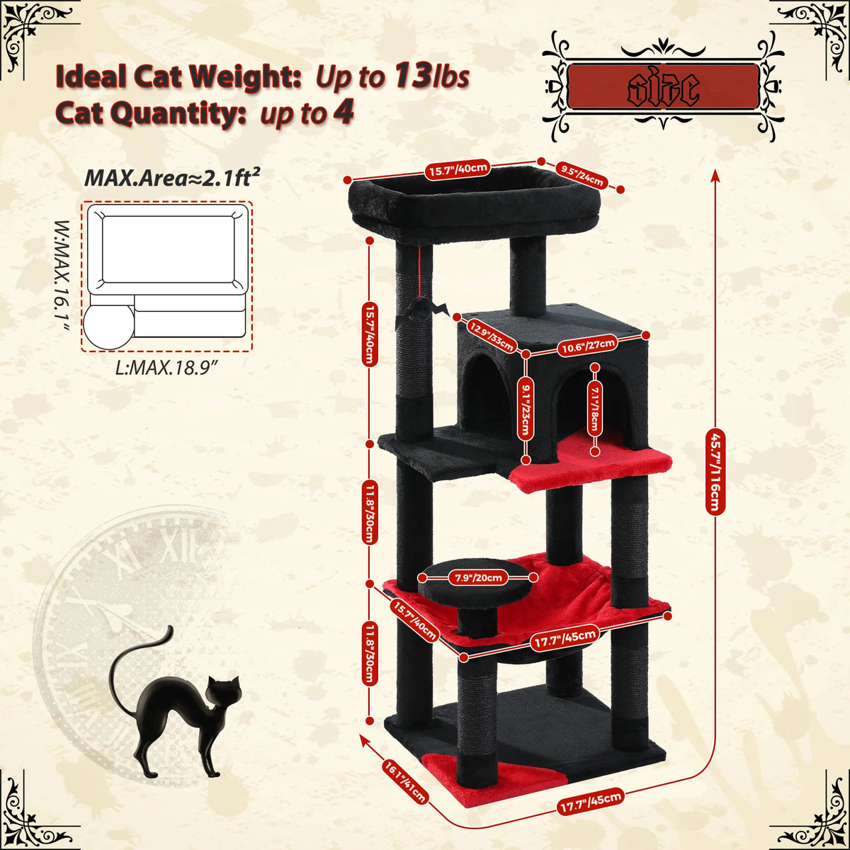 PAWZ Road Gothic 5-Tier Cat Tree Tower with Hammock And Sisal Scratcher