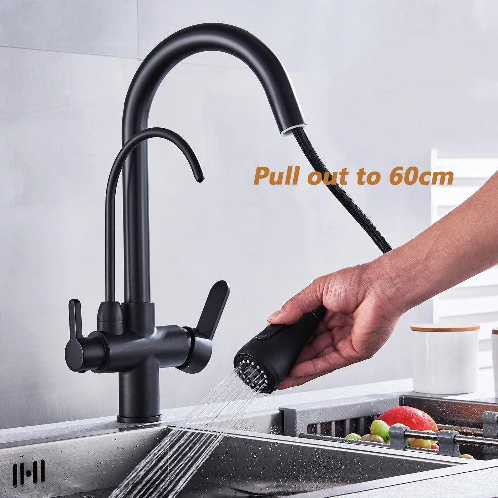 Onyzpily Deck Mounted Brass Dual Handle Kitchen Faucet