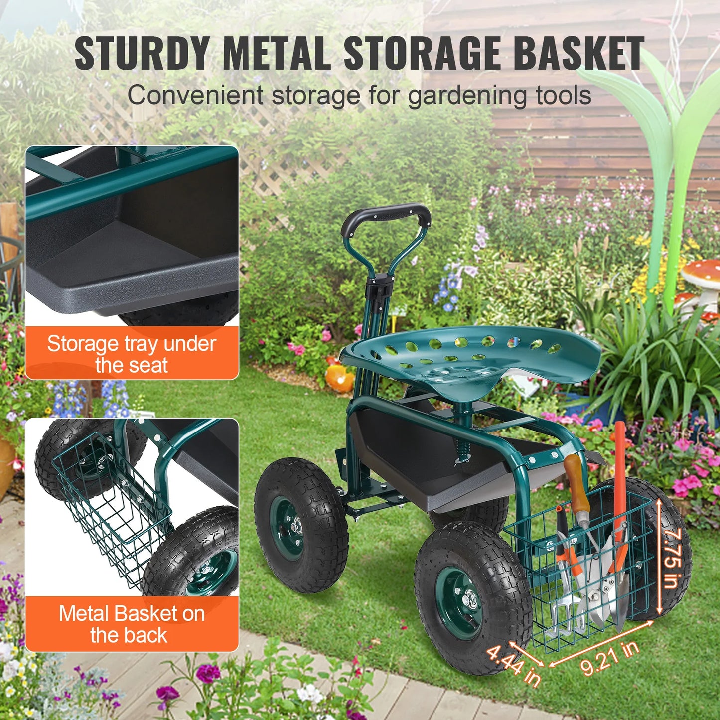 SucceBuy Garden Cart Rolling Workseat With Swivel Seat