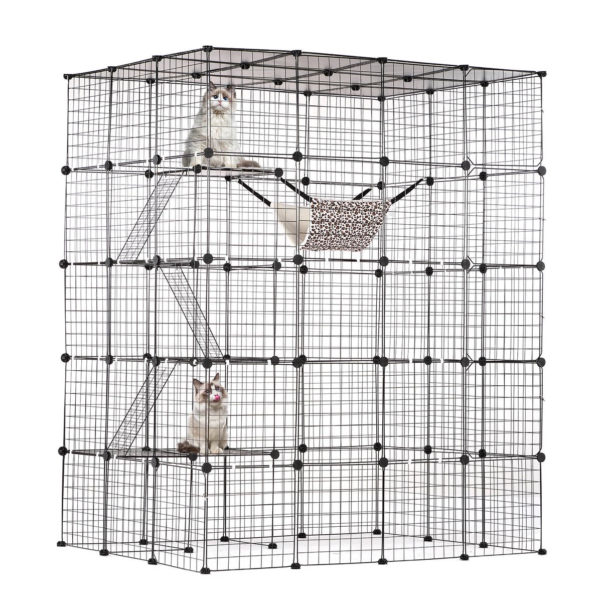SucceBuy Detachable 5-Tier Cat Villa Cage With Ramp And Hammock