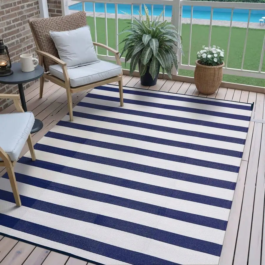 Outdoor Waterproof Patio Rug Reversible Striped Design