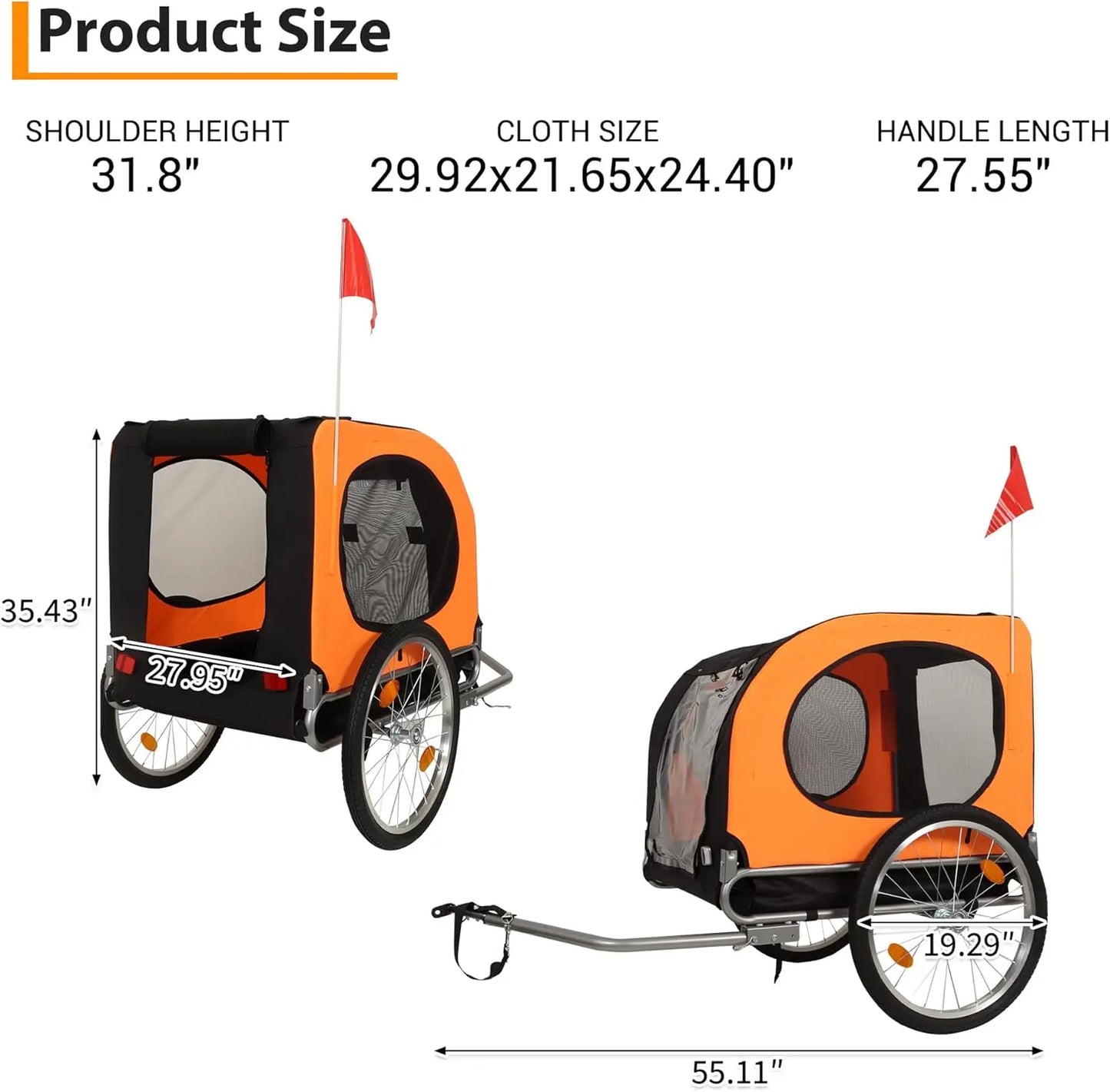 Twister.Ck Large Dog Bike Trailer 88Lbs Capacity Foldable Pet Carrier