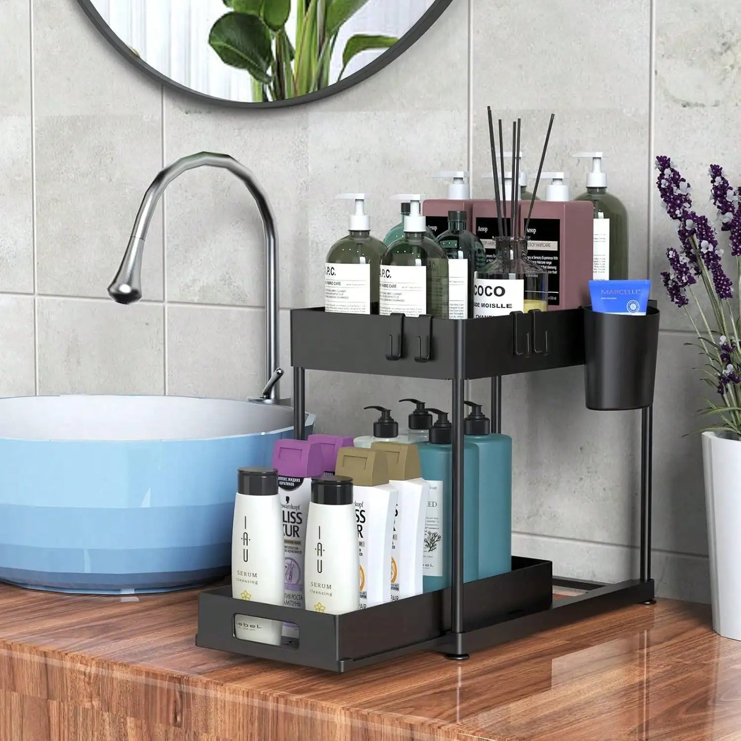 Under Sink Organizer Storage Shelves With Sliding Drawer