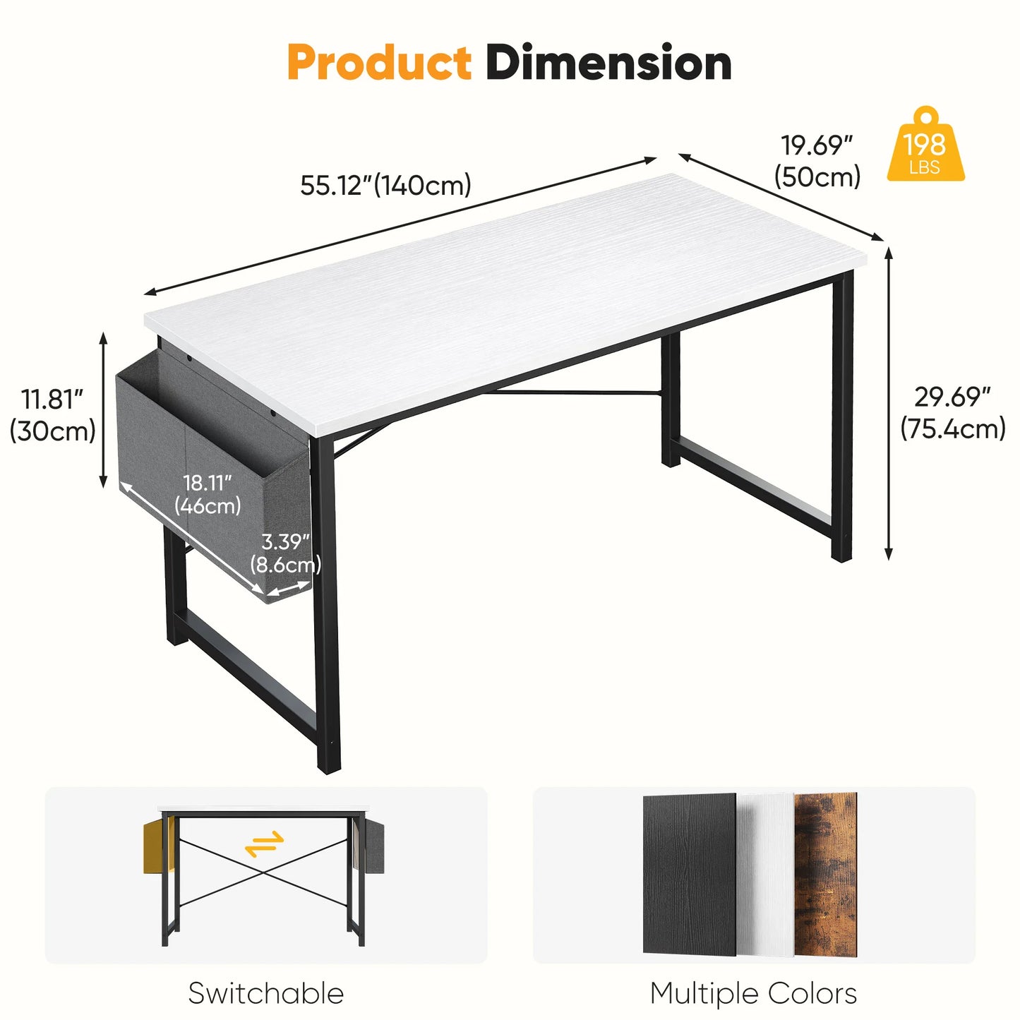 JHK Adjustable Computer Desk With Storage Bag Metal Frame Wood Top Assembly