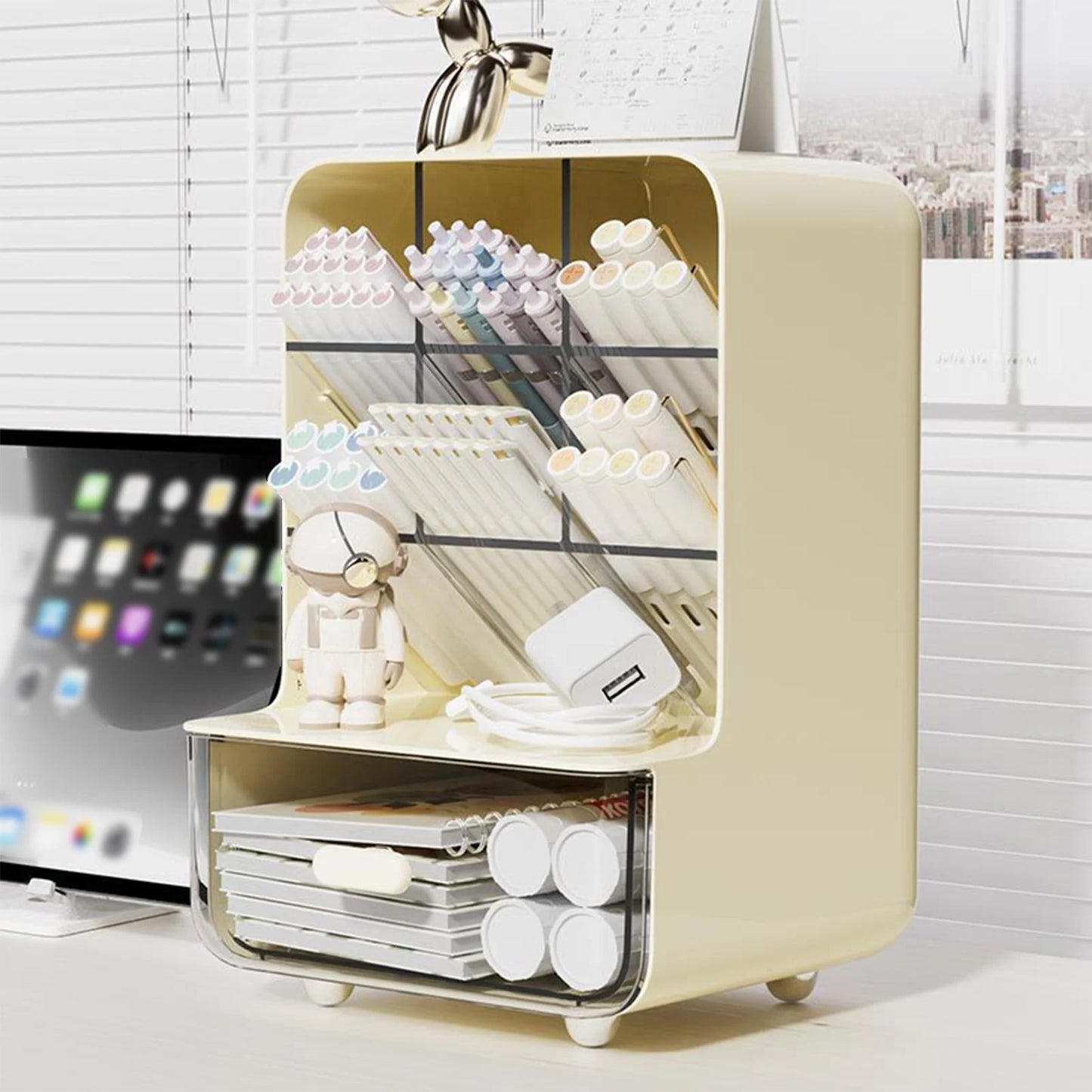 Clear Oblique Pen Holder Desk Organizer Large Capacity School Office