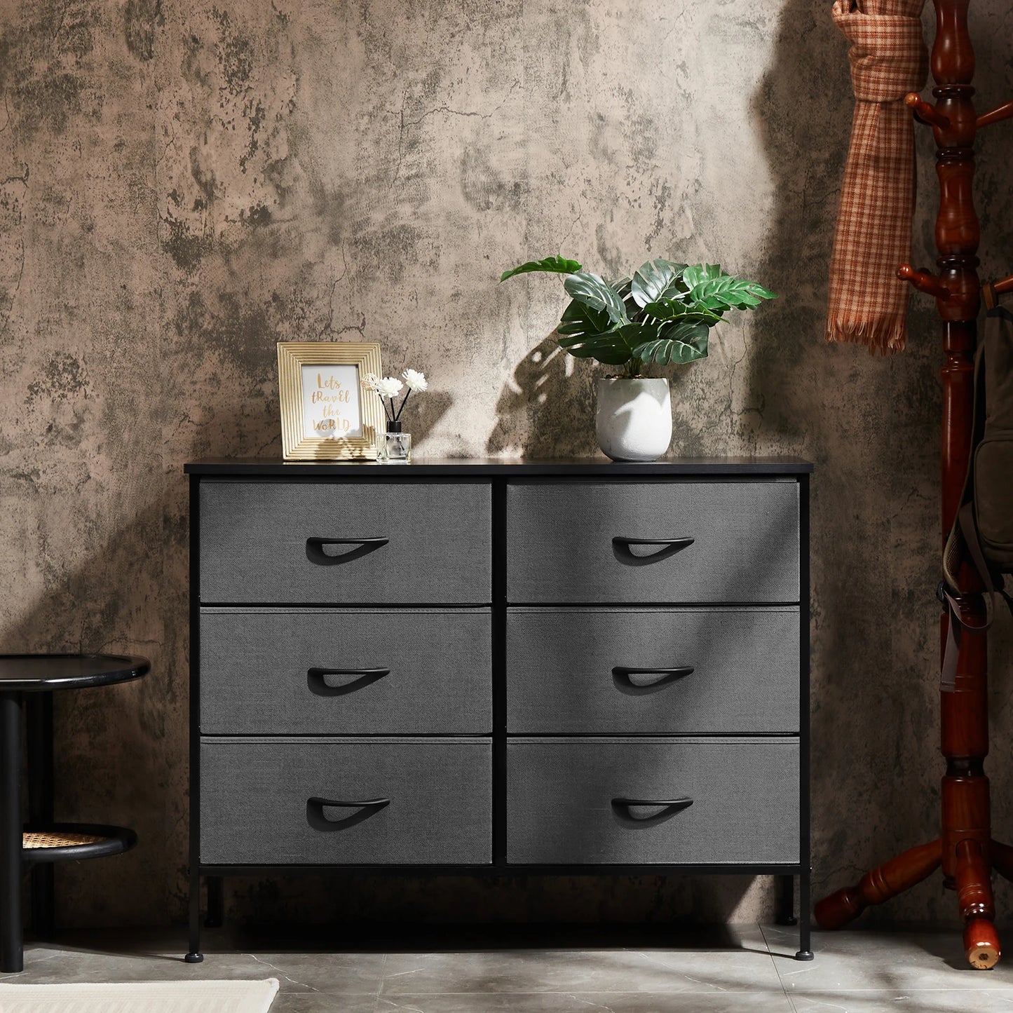 JHK 6 Fabric Drawers Nightstand With Storage Cabinet