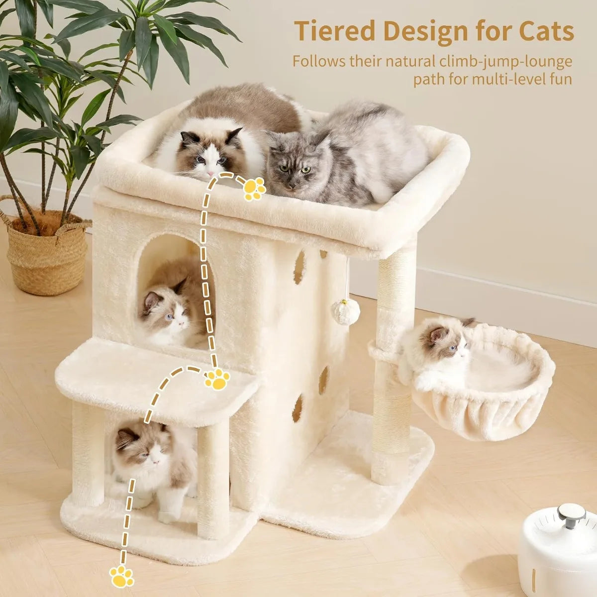 NBVCX Cat Tower With Large Perch, Dual Condos, Sisal Posts