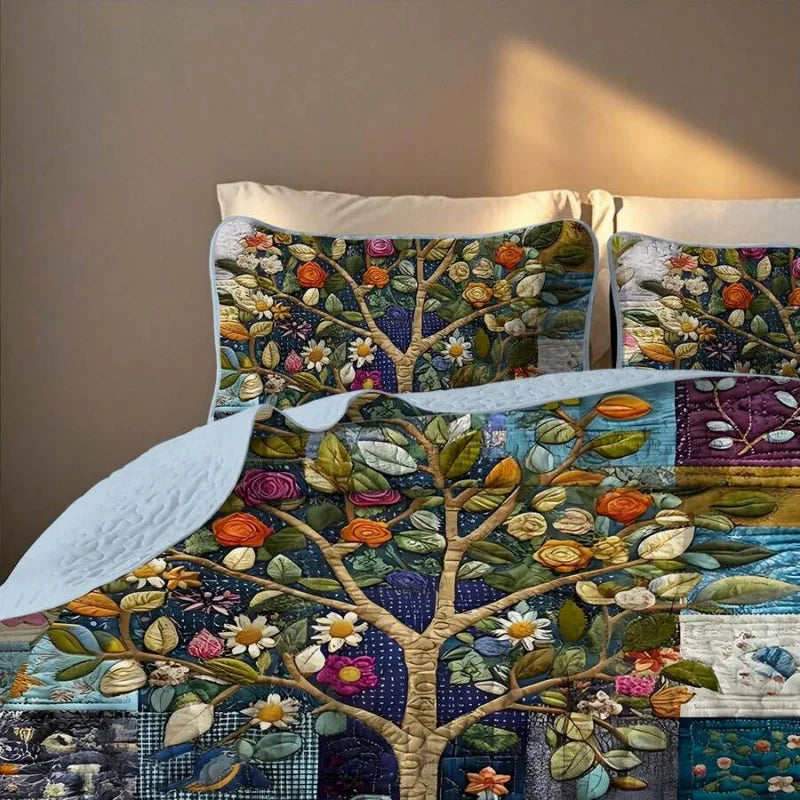 Artistic Tree Jacquard Quilt Set With Pillowcases