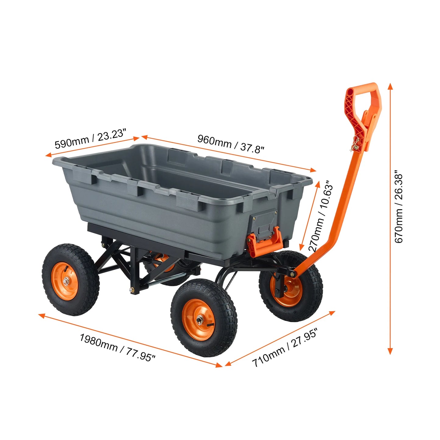 SucceBuy Poly Garden Dump Cart Steel Frame 2In1 Handle
