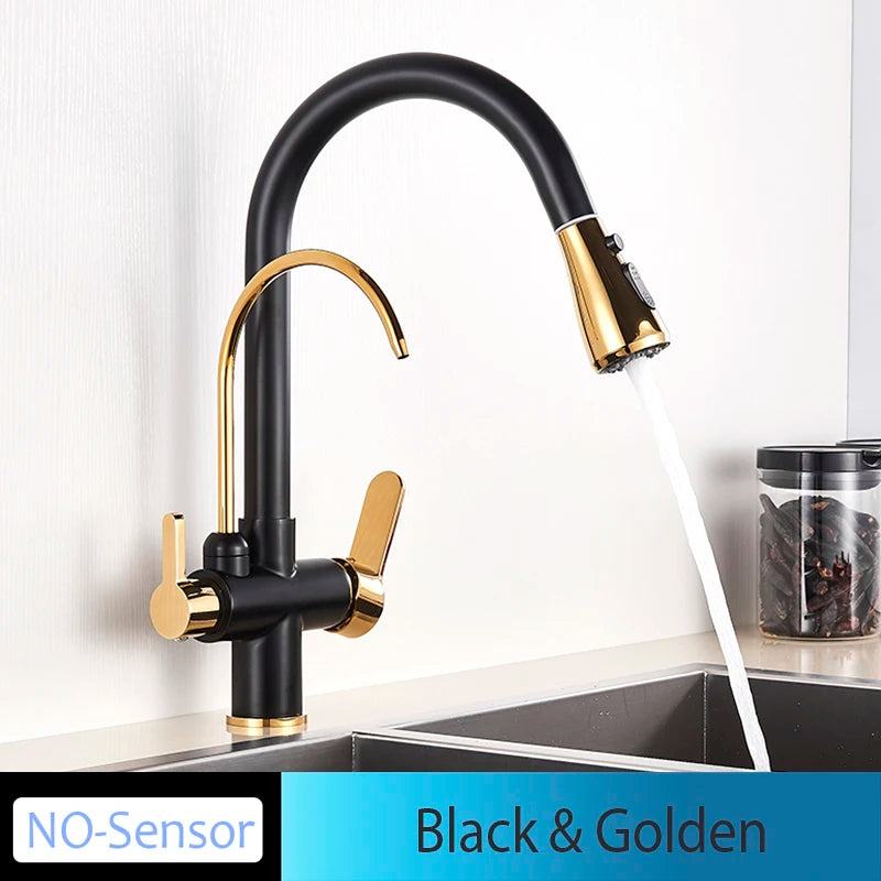 Onyzpily Deck Mounted Brass Dual Handle Kitchen Faucet