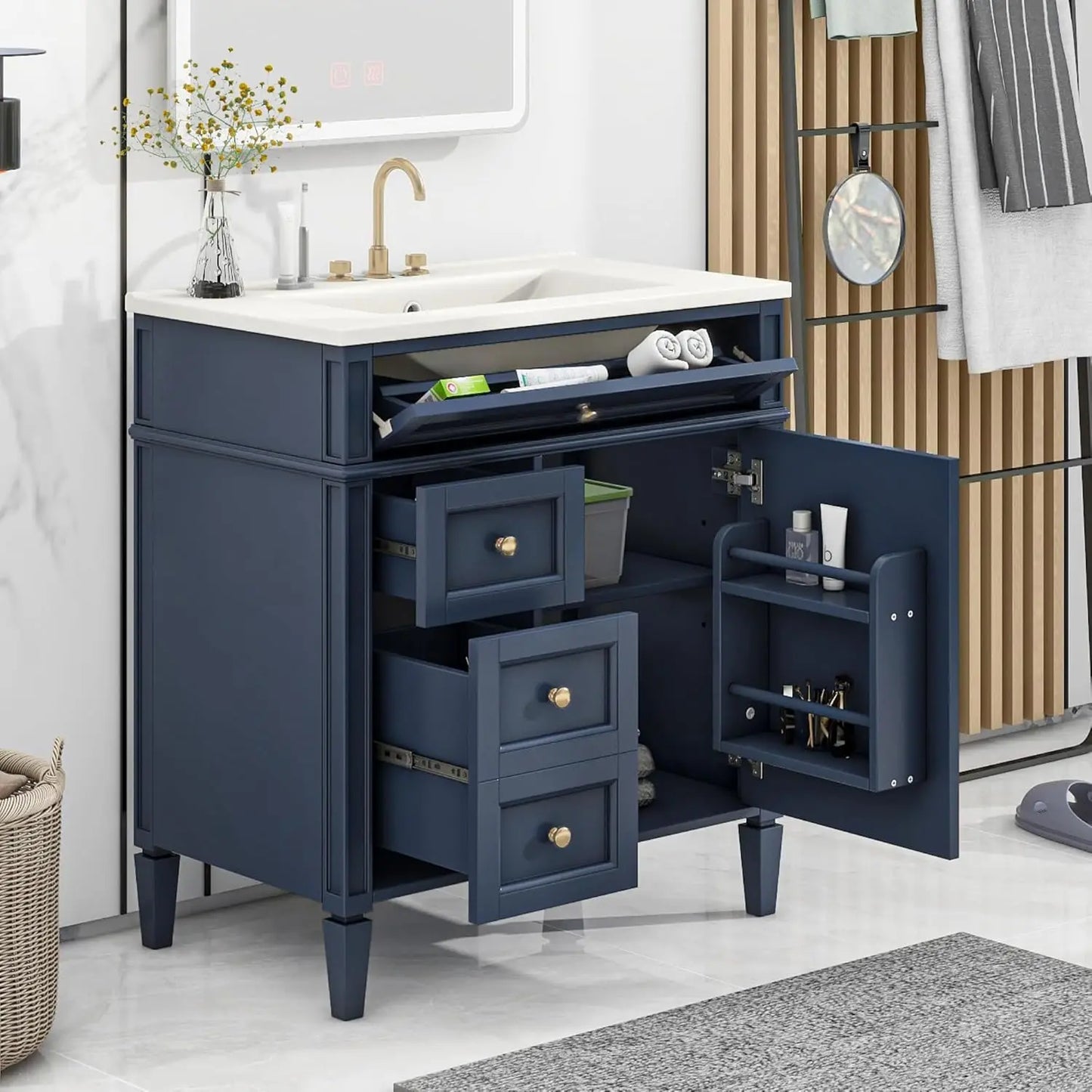 Modern Freestanding Bathroom Vanity With Ceramic Sink And Drawers